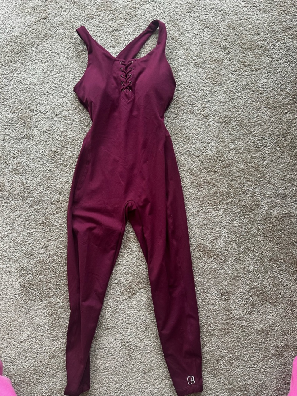 Bombshell Sportswear Burgundy Lace-Up One-Piece Jumpsuit